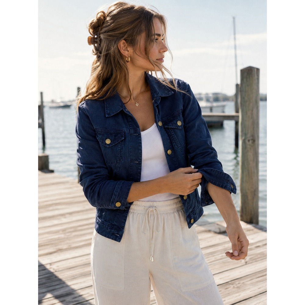 Vineyard Vines Women's Navy Blue Denim Trucker Jacket Cotton Size Small S